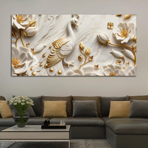 Majestic Peacock in Golden Garde 3D Canvas Wall Painting