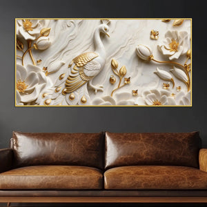 Majestic Peacock in Golden Garde 3D Canvas Wall Painting