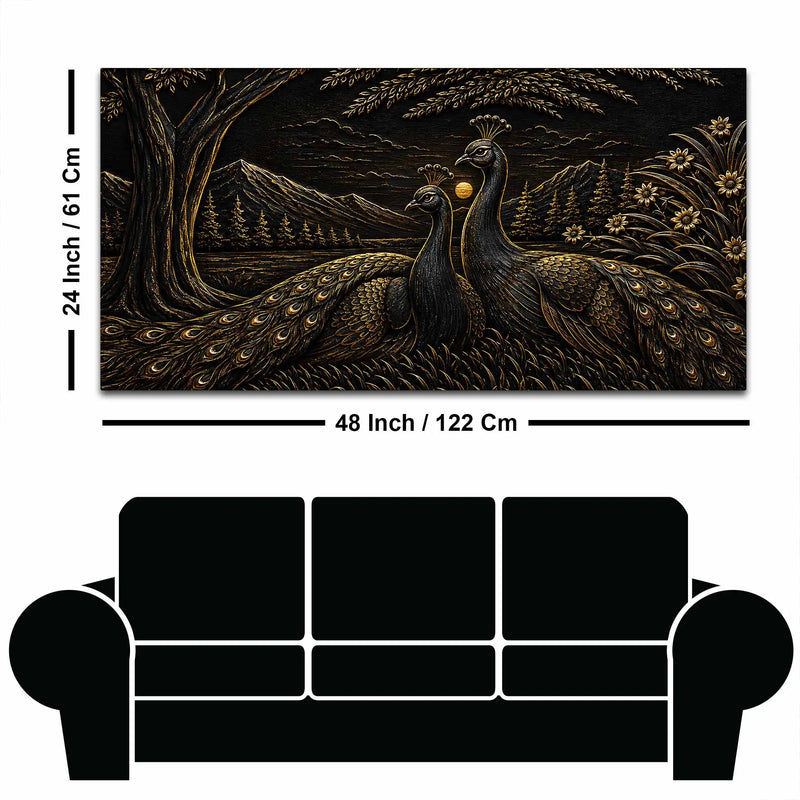 Majestic Peacock Pair in Nature Metallic Look 3D Canvas Wall Painting