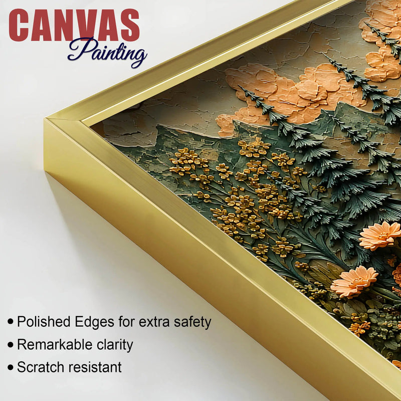 Majestic Pine Forest with Mountain River & Golden Sun 3D Canvas Wall Painting