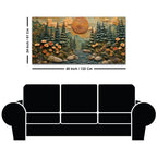 Majestic Pine Forest with Mountain River & Golden Sun 3D Canvas Wall Painting