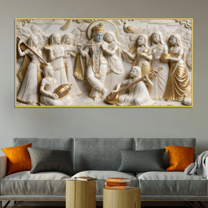 Majestic Radha Krishna and Gopis 3D Canvas Wall Painting