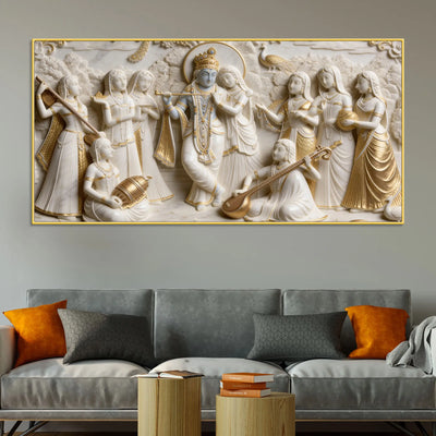 Majestic Radha Krishna and Gopis 3D Canvas Wall Painting