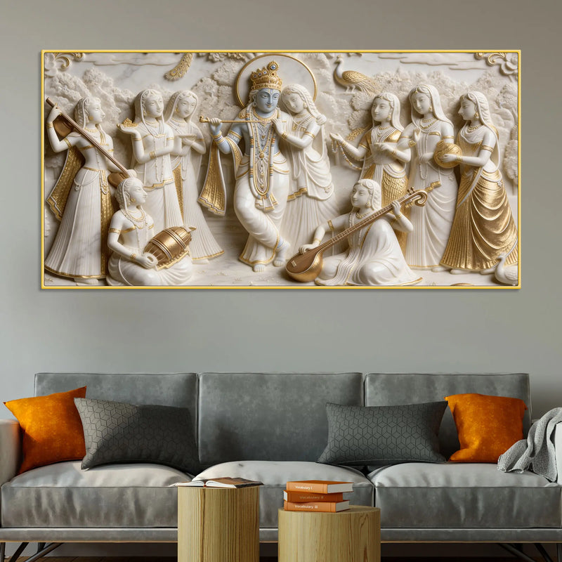 Majestic Radha Krishna and Gopis 3D Canvas Wall Painting