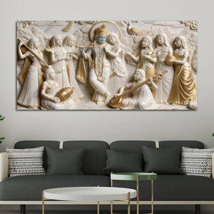 Majestic Radha Krishna and Gopis 3D Canvas Wall Painting