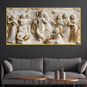 Majestic Radha Krishna and Gopis 3D Canvas Wall Painting
