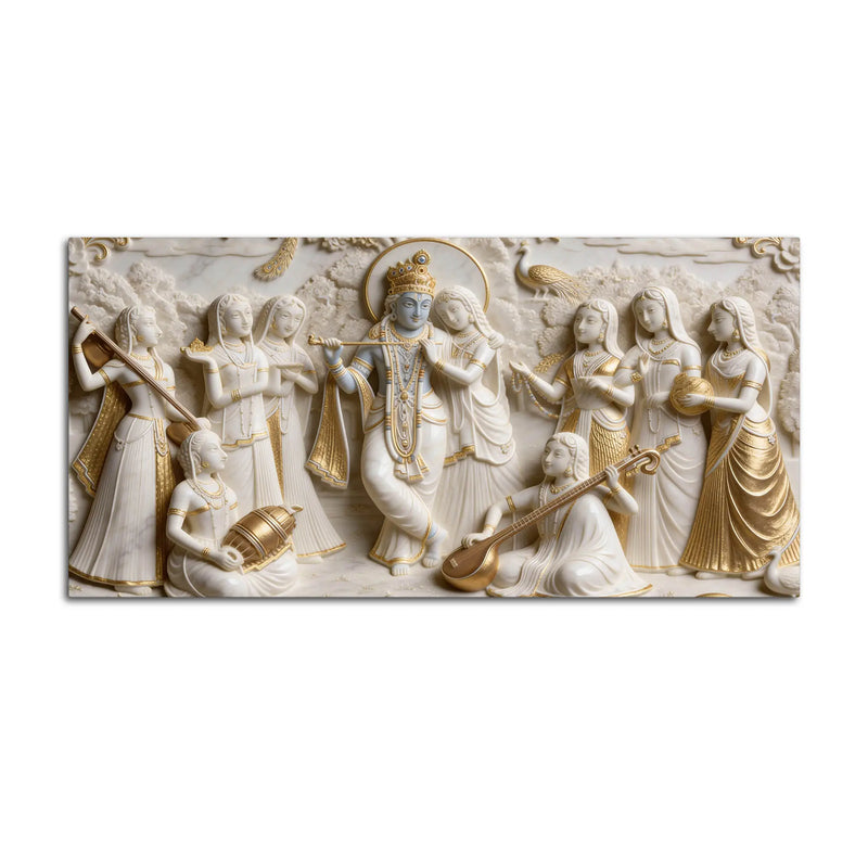 Majestic Radha Krishna and Gopis 3D Canvas Wall Painting