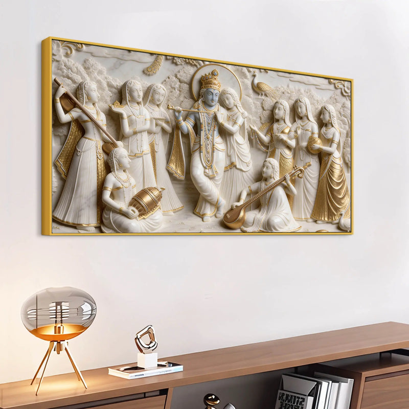 Majestic Radha Krishna and Gopis 3D Canvas Wall Painting