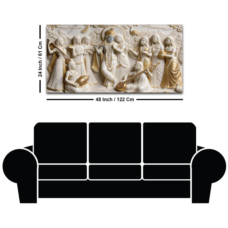Majestic Radha Krishna and Gopis 3D Canvas Wall Painting