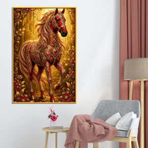 Majestic Red Horse Floating Frame Crystal Wall Painting