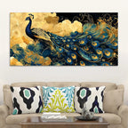 Majestic Royal Peacock in Golden Cloud Canvas Wall Painting