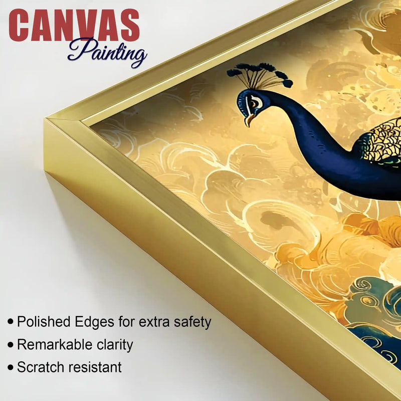 Majestic Royal Peacock in Golden Cloud Canvas Wall Painting