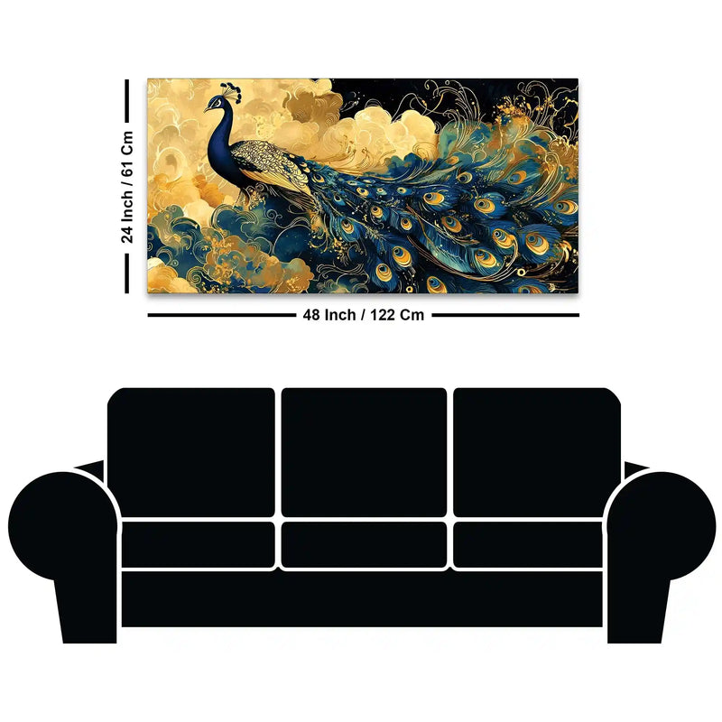 Majestic Royal Peacock in Golden Cloud Canvas Wall Painting