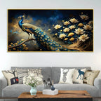 Majestic Royal Peacock in Lotus Garden Under Starlit Canvas Wall Painting