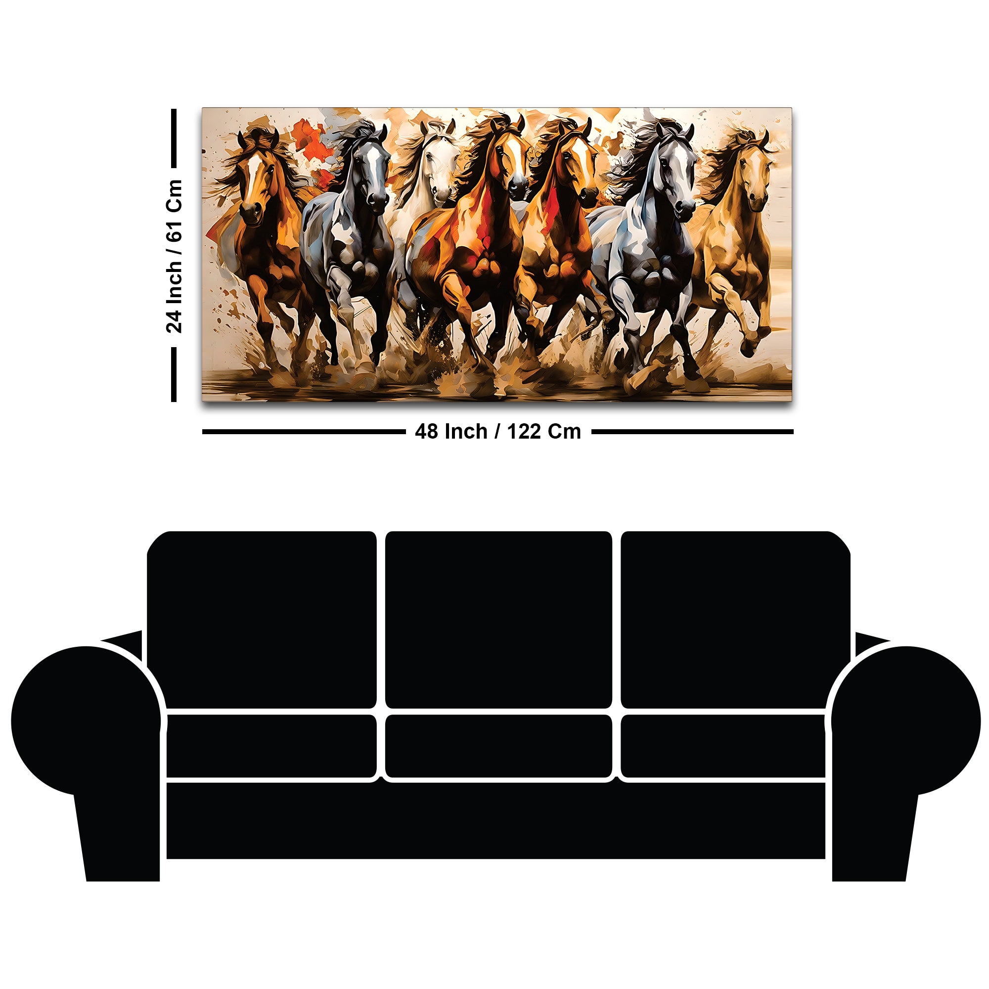Majestic Seven Horses Water Color Art Premium Wall Painting