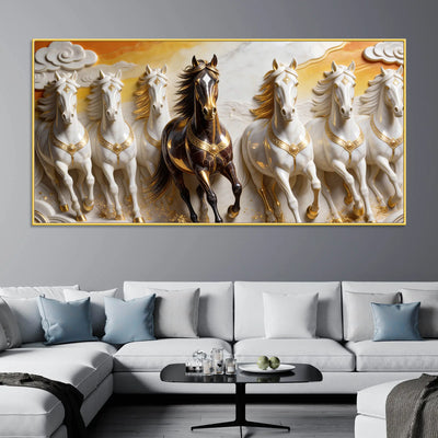 Majestic Seven Running Horses 3D Canvas Wall Painting