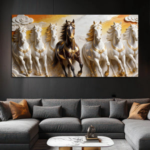 Majestic Seven Running Horses 3D Canvas Wall Painting