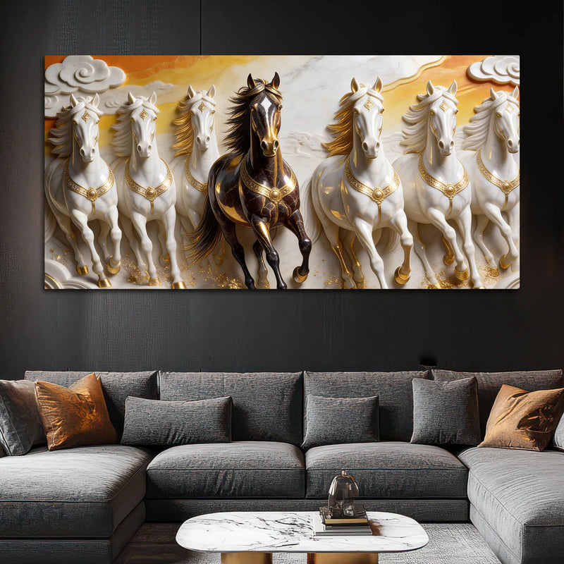 Majestic Seven Running Horses 3D Canvas Wall Painting