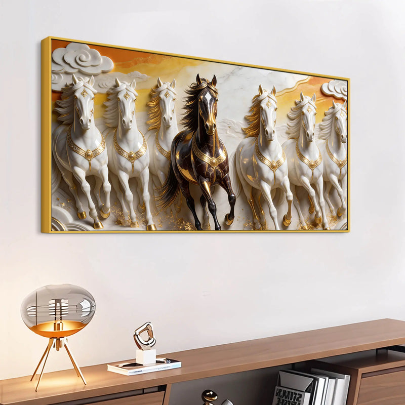 Majestic Seven Running Horses 3D Canvas Wall Painting