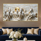 Majestic Seven Running White Horses 3D Canvas Wall Painting