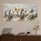Majestic Seven Running White Horses 3D Canvas Wall Painting