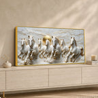Majestic Seven Running White Horses 3D Canvas Wall Painting
