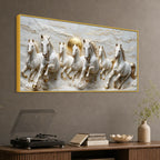 Majestic Seven Running White Horses 3D Canvas Wall Painting