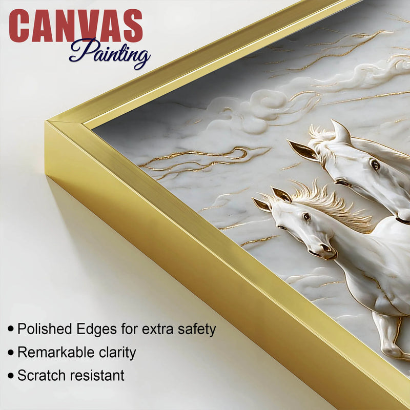 Majestic Seven Running White Horses 3D Canvas Wall Painting