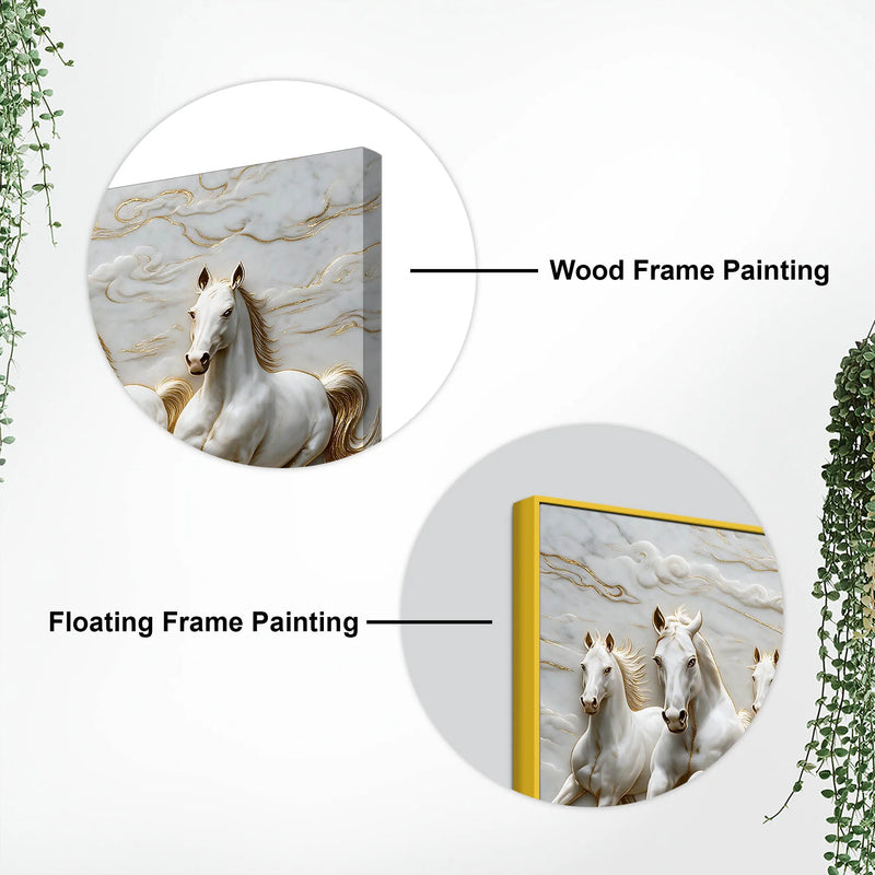 Majestic Seven Running White Horses 3D Canvas Wall Painting