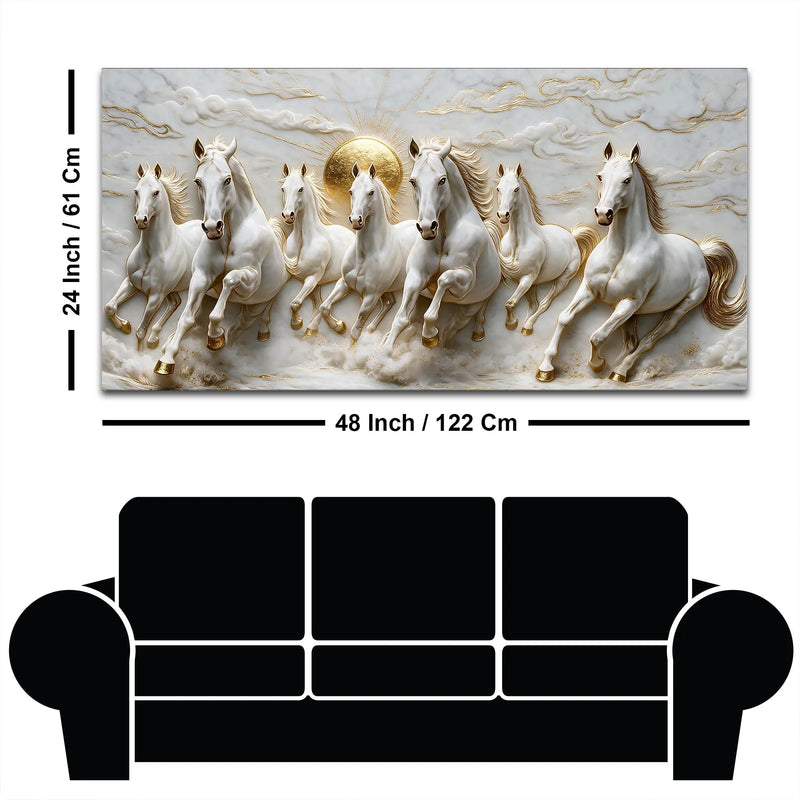 Majestic Seven Running White Horses 3D Canvas Wall Painting