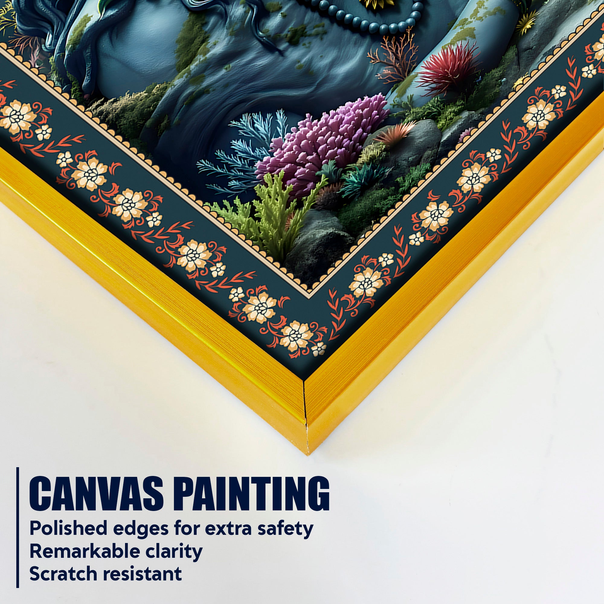 Majestic Shiva with Trident Floral Border Vertical Wall Painting