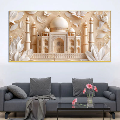 Majestic Taj Mahal with Floral Elegance 3D Canvas Wall Painting
