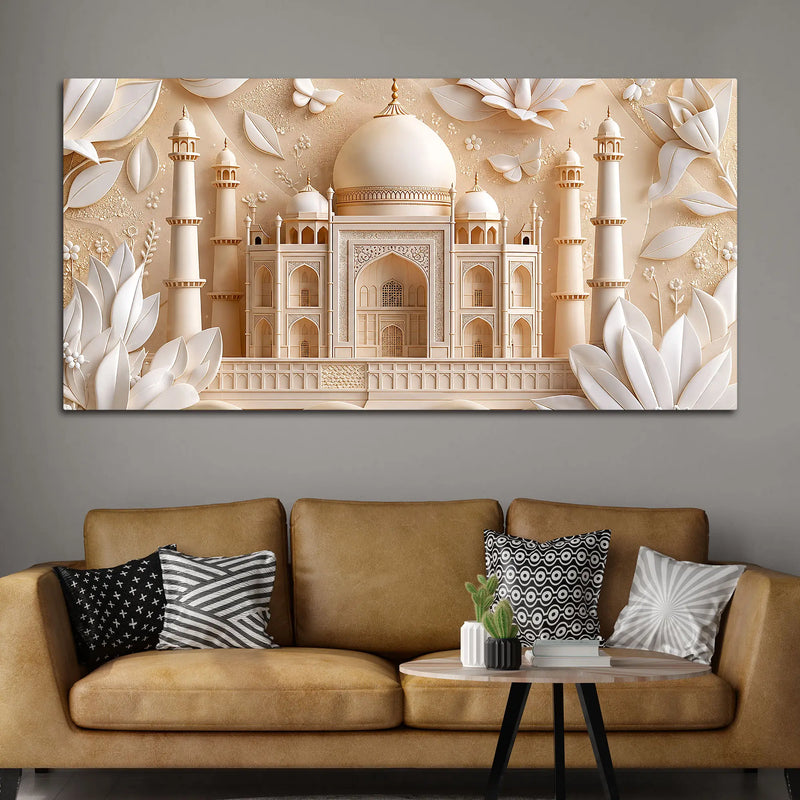 Majestic Taj Mahal with Floral Elegance 3D Canvas Wall Painting