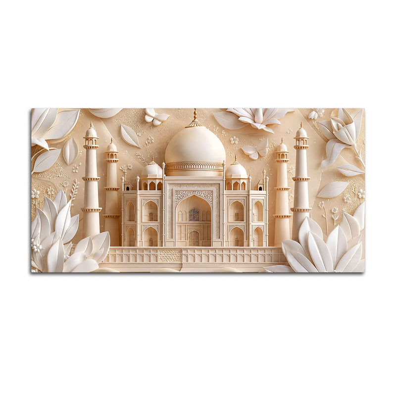 Majestic Taj Mahal with Floral Elegance 3D Canvas Wall Painting