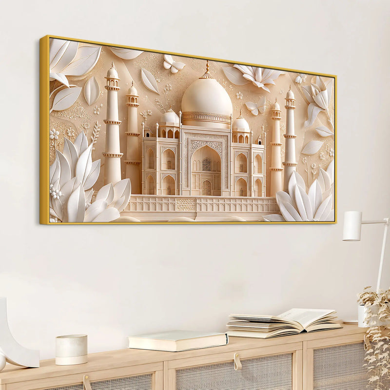 Majestic Taj Mahal with Floral Elegance 3D Canvas Wall Painting