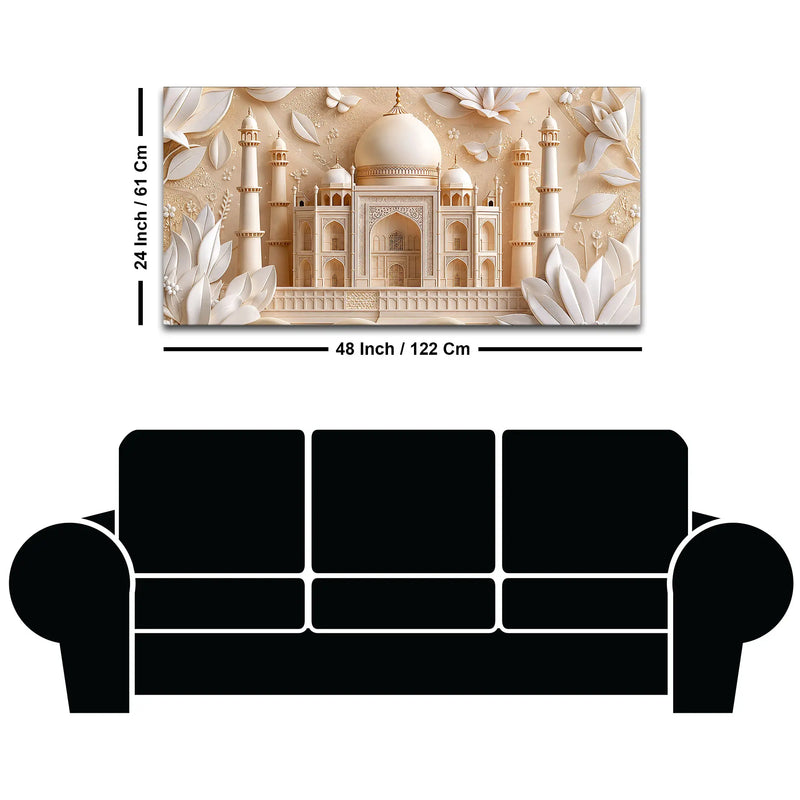 Majestic Taj Mahal with Floral Elegance 3D Canvas Wall Painting