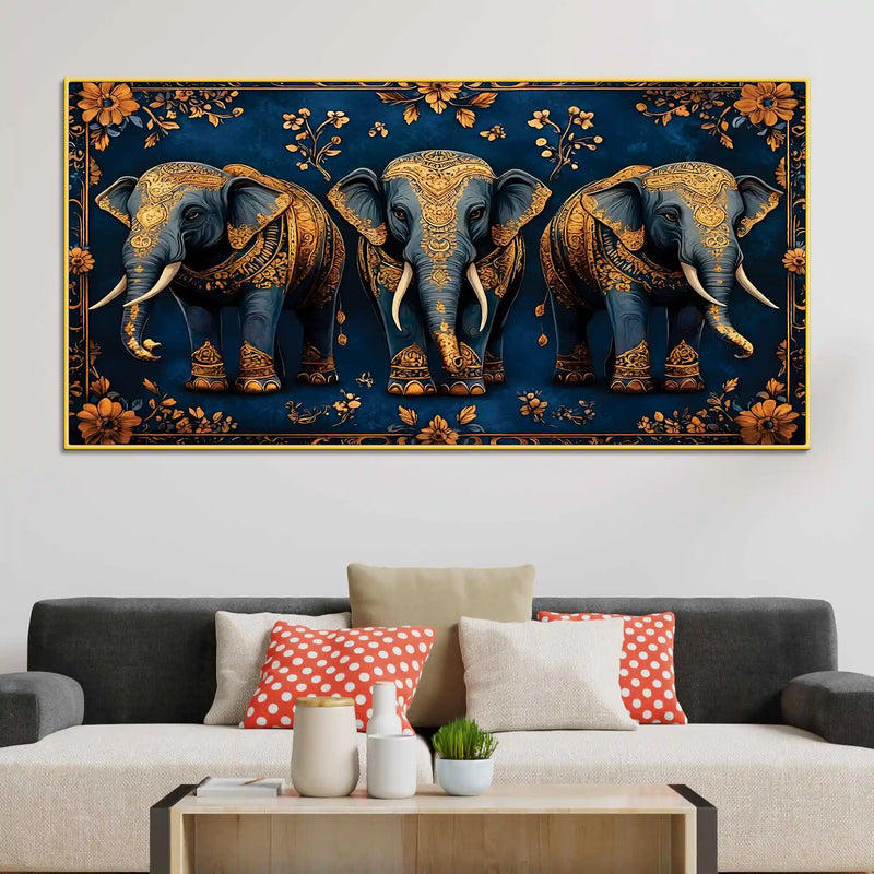 Majestic Three Elephant Canvas Wall Painting for Modern Interiors