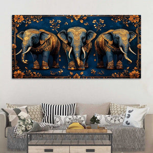Majestic Three Elephant Canvas Wall Painting for Modern Interiors