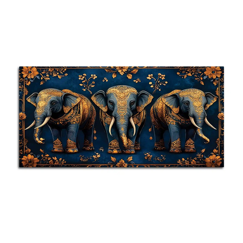 Majestic Three Elephant Canvas Wall Painting for Modern Interiors