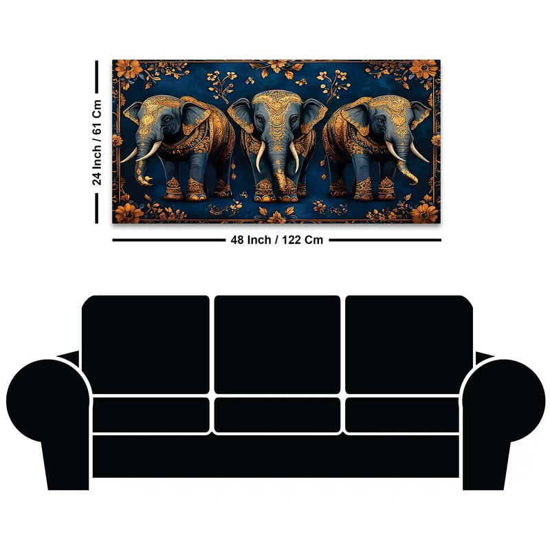 Majestic Three Elephant Canvas Wall Painting for Modern Interiors