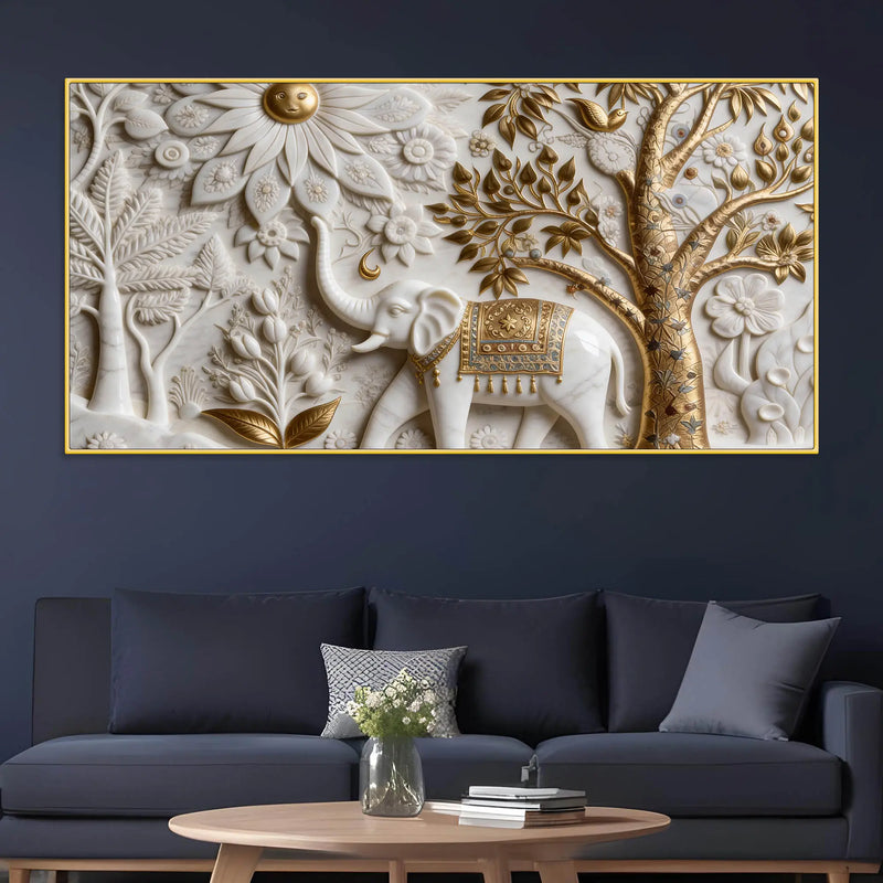 Majestic White Elephant in Enchanted Forest 3D Effect Canvas Wall Painting