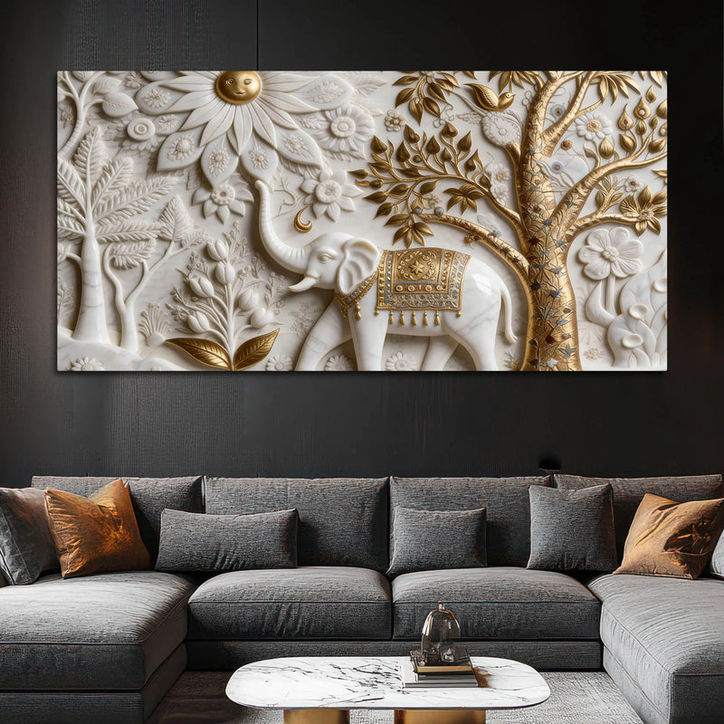 Majestic White Elephant in Enchanted Forest 3D Effect Canvas Wall Painting