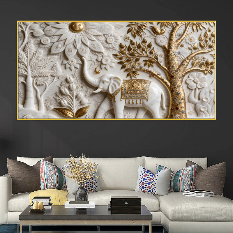 Majestic White Elephant in Enchanted Forest 3D Effect Canvas Wall Painting