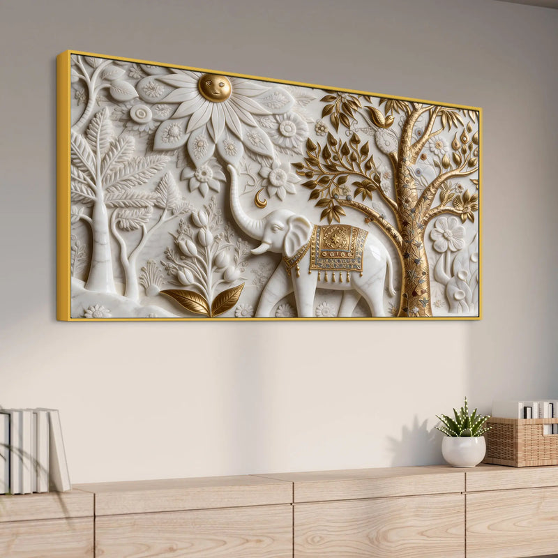 Majestic White Elephant in Enchanted Forest 3D Effect Canvas Wall Painting