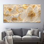 Majestic White & Golden Deer in Mountain Landscape 3D Canvas Wall Painting