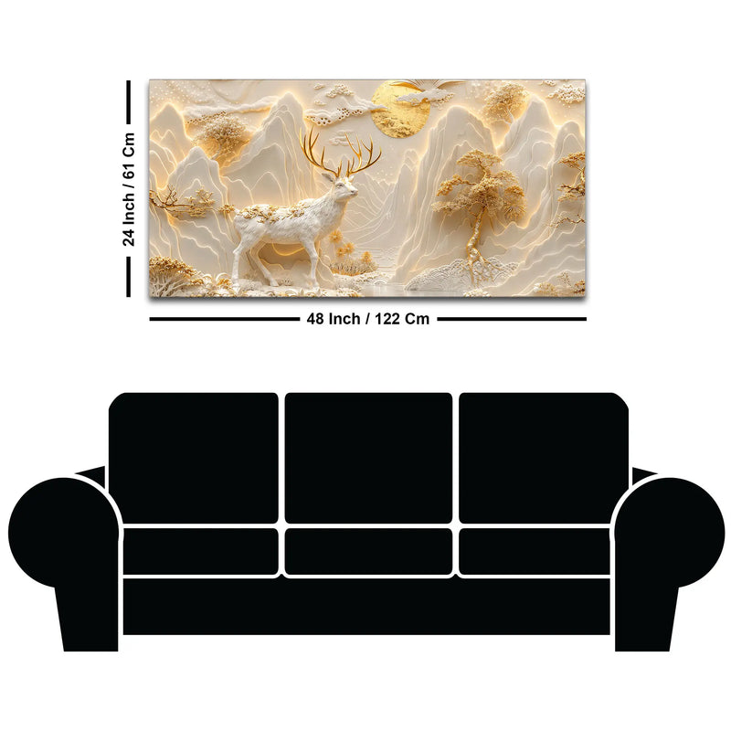 Majestic White & Golden Deer in Mountain Landscape 3D Canvas Wall Painting
