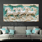 Majestic White Horses Galloping Through Ocean Waves 3D Canvas Wall Painting