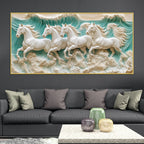 Majestic White Horses Galloping Through Ocean Waves 3D Canvas Wall Painting