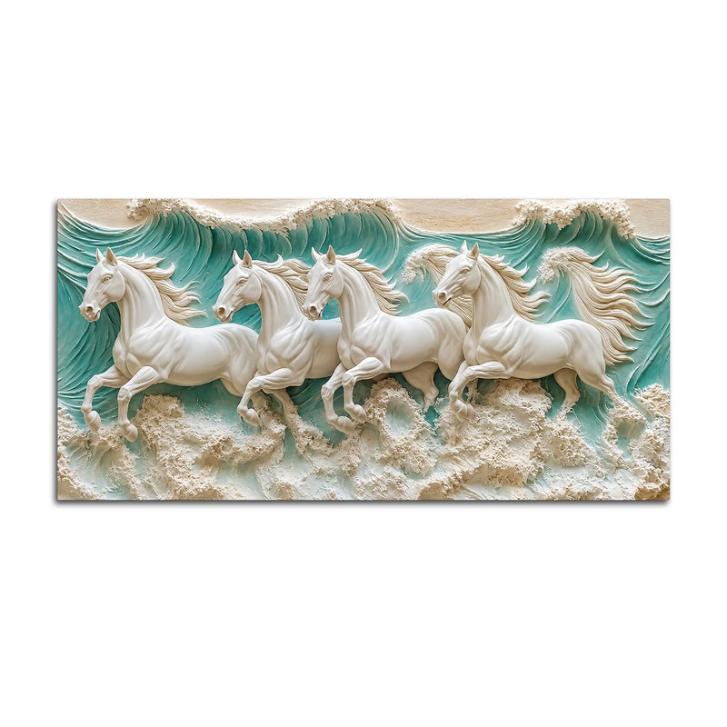 Majestic White Horses Galloping Through Ocean Waves 3D Canvas Wall Painting