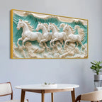 Majestic White Horses Galloping Through Ocean Waves 3D Canvas Wall Painting